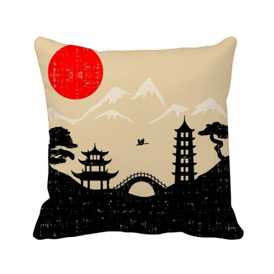 

Japan Black White Red Yellow Temple Square Throw Pillow Insert Cushion Cover Home Sofa Decor Gift