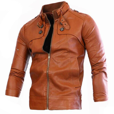

Zogaa New Mens Leather Clothing Stand Collar