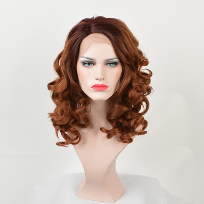 

QianBaiHui Lace front Wigs for African American Women Medium Lenght Brown Synthetic Hair Wigs Full Wigs Wig Cap