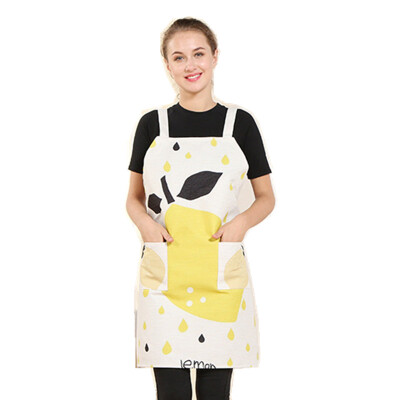 

Women Bib KitchenCotton linen Apron with Pocket Durable Comfortable Cute Apron for Cooking Baking