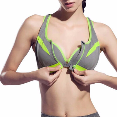 

Women Zipper Front Sport Bra Yoga Shirts Athletic Vest Fitness Double Layers Tops