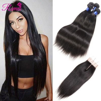 

Rcmei High Quality 8A Bundles & Closure Brazilian Straight Bundles With Closure 4 Bundles Straigth Weave With Closrue Virgin Human