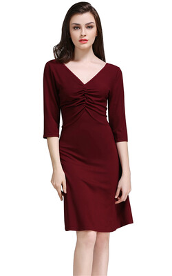

Womens Knee-Length Ruched Bust Party Dress with 12 Sleeves