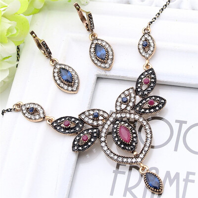 

Sunspice Ms Vintage Turkish Women Flower Necklace Earring Jewelry Sets Antique Gold Color Resin Ethnic Bohemia Wedding Jewelry