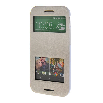 

MOONCASE Сторона Флип жесткий борт Тонкий кожаный кронштейн Window чехол для HTC One M8 Белый