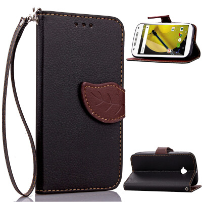 

MOONCASE [Leaves Magnetic] Flip PU Leather Wallet Card Pouch Bracket Stand Back Case Cover for Motorola Moto E (2nd Generation)