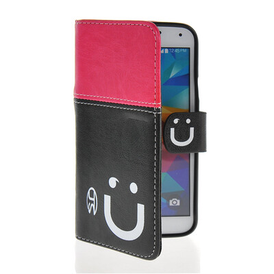 

MOONCASE Leather Side Flip Wallet Card Slot Pouch Stand Shell Back ЧЕХОЛ ДЛЯ Samsung Galaxy S5 I9600 Pink Black