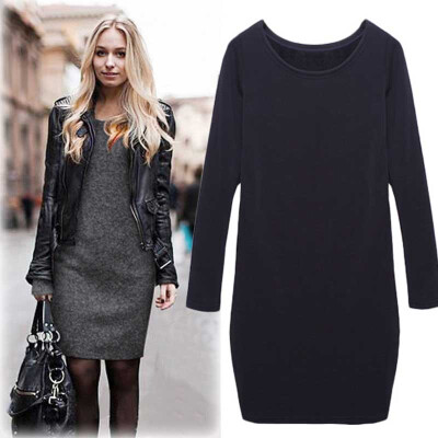 

3Colors Gray Dress 2015 Hitz Women's Round Neck Plus Female Dress Thick Velvet Long Sleeved Casual Cotton Dress Bottoming Wild