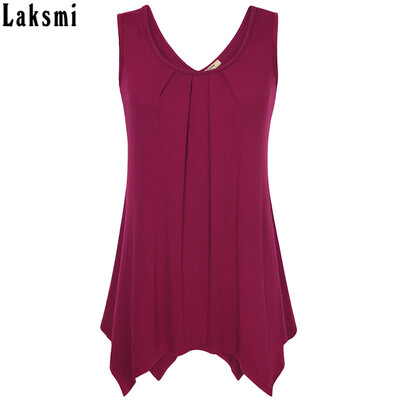 

Timeson Summer Sleeveless Irregular Hem Solid Tee Women Tanks Long Loose Tunic Casual Vest Plus Size XXXL Female Knitted Tops