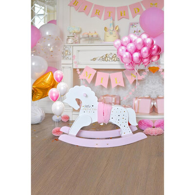 

White Trojan Pink Balloon 57 FT Vinyl Fabric Cloth Digital Printing Photo Studio Backdrop for Kids Happy Birthday S-3248