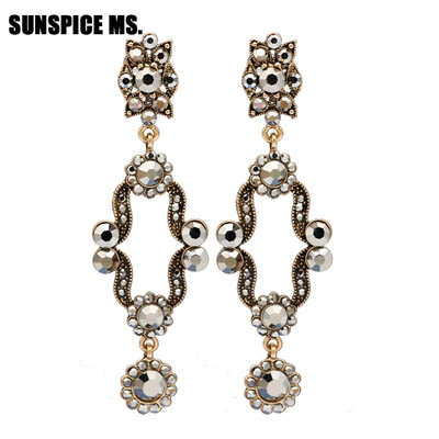 

Изысканный Богемия женщин длинный Rhinestone мотаться серьги антикварные серебряные круглые серьги падения турецкие индийские этни