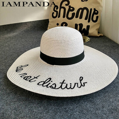 

2018 letter embroidery cap Big brim Ladies summer straw hat youth hats for women Shade sun hats Beach hat sale
