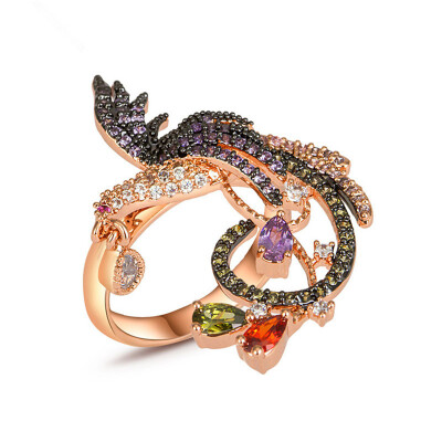 

Aiyaya Trendy Bird Of Wonder Phoenix Rings For Women 18K Rose Gold Plated Vintage Jewelry With Tiny Cubic Zircon Paved