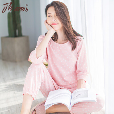 

Top melon melon pajamas home service female cotton wave point lapel casual sweet set 21020 pink 165