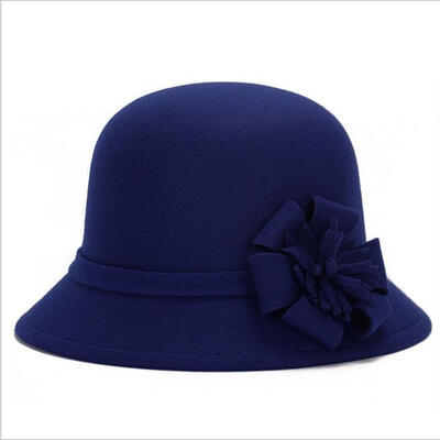 

Womens Retro Plain Winter Hat Flower Attchment Fedora Bowler Cap
