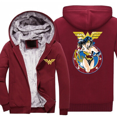 

2018 New Marvel Superhero Justice League Wonder Woman Cosplay Coat Zipper Hoodie Winter Fleece Unisex Thicken Jacket