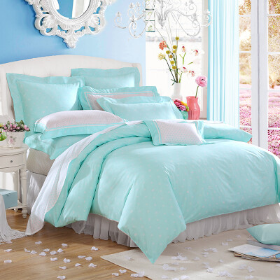 

Meng Jie home textiles produced DreamCoCo bedding suite cotton twill four-piece cotton bed cover mask sweet heart wave mint green 18 m bed 220 240cm