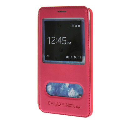 

MOONCASE Samsung Galaxy Note 4 Edge Case View Leather Flip Pouch Bracket Back Cover Hot pink