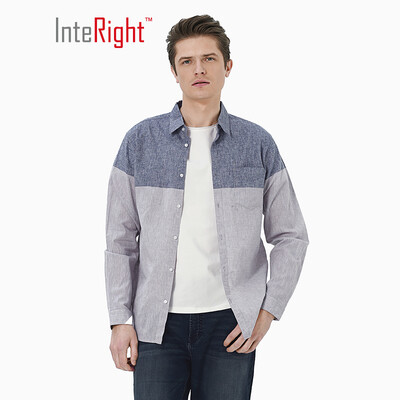 

INTERIGHT casual shirt men&39s trend mixed colors cotton denim shirt light blue XL 41