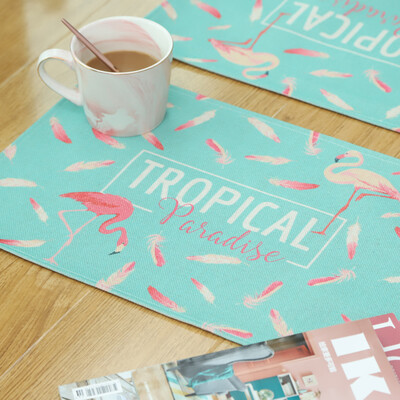 

Yuan Yuan fabric placemat flamingo flying meal coaster table pad pad tea mat fresh American comfortable cotton&linen western place mat insulation pad