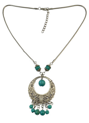 

Idealway Bohemian Style Silver Alloy Thin Chain Turquoise Beads Pendant Necklaces Women Jewelry