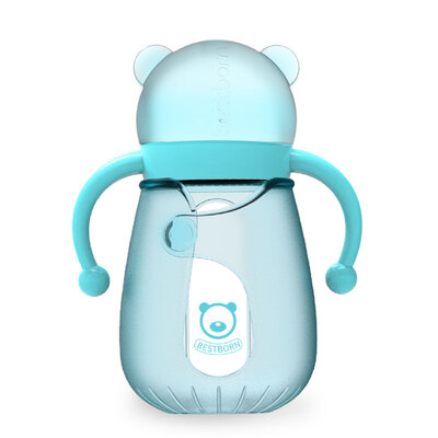 

Bei Shibang newborn baby bottle baby glass bottle self-operated straw bottle simulation pacifier wide caliber bottle mint blue 240ML