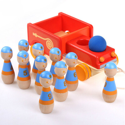 

New Wooden baby Toy Wooden Fire Truck Children Bowling Toy Car Baby toy