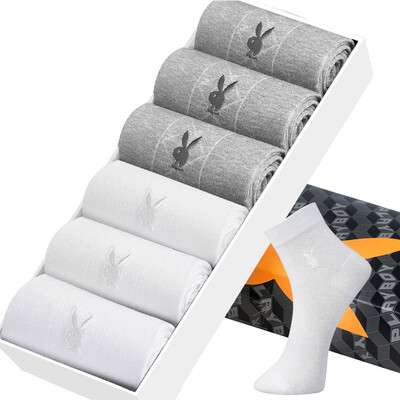 

Playboy cotton socks mens tube breathable casual short socks business mens socks 6 pairs gift box black 2 dark flower gray 2 Navy 2