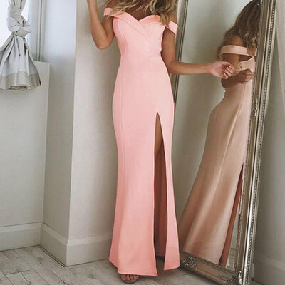 

Womens Long Off-Shoulder Evening Dress with Slit