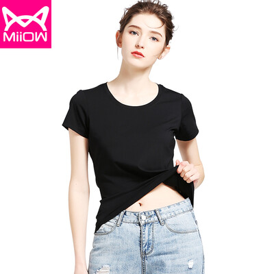 

Cat Man MiiOW T-Shirt Womens T-Shirt 2018 Summer New Casual Round Neck Stretch Slim Half Sleeve T-Shirt Modal Bottoming Shirt MOT815001 Pure Black XXL