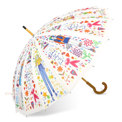 

Parkson Ocean umbrella 16 bone windproof small fresh beauty umbrella Korean version of the personality illustration umbrella long handle umbrella D106 color