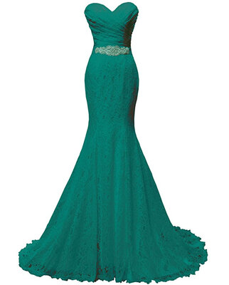 

Womens Lace Wedding Dress Mermaid Evening Dress Bridal Gown with Sash