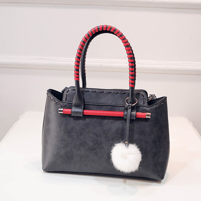 

Women leather handbags fashion hand-wear rope handbag high quality ladies tote bags lovely fur ball ornaments shoulder bag wave packet