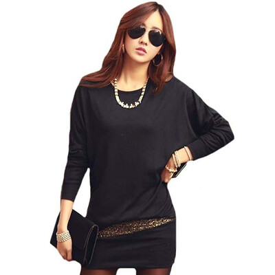 

CT&HF Women Fashion Dress Sexy Contracted Dress Temperament Silm Skirt Round Collar Skirt Cotton Long Sleeve Dress