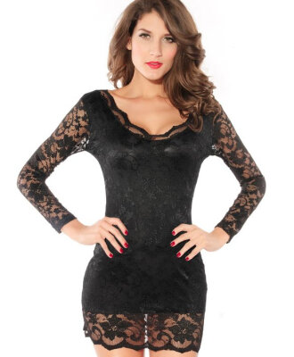 

Women Sexy Evening Cocktail Long Sleeve Party Lace Mini Dress Nightclub Clubwear+ G-string