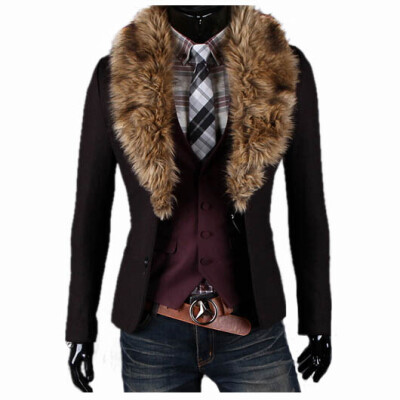 

Zogaa New Mens Suit Fur Collar Slim Casual