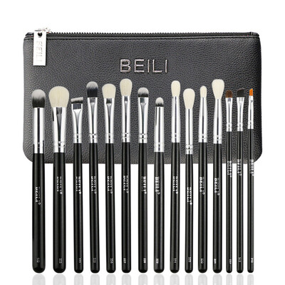 

BEILI Schwarz 15 Stücke lidschatten Concealer eyeliner Augenbrauen Natürliche Goat Pony Kunsthaar Make-Up pinsel Set