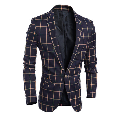 

Zogaa New Men's Suit Classic Grid Slim Casual