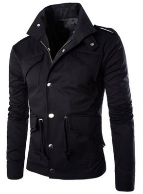 

Mooncolour Mens Military Slim Fit Jacket Coat Rider Zip Button Casual Long Sleeve Hoody Outwear Jacket