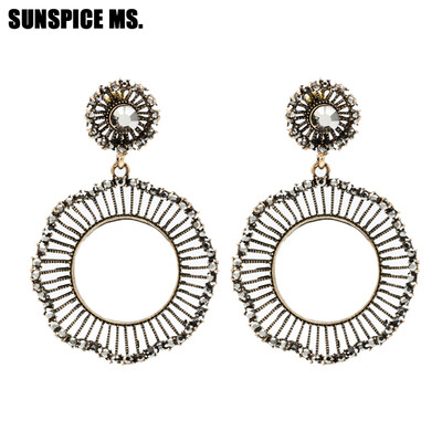 

Fashion Bohemia Rhinestone Round Hollow Metal Drop Earrings Antique Gold Color Dangle Earrings Indian Turkish Wedding Jewelry