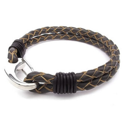 

Hpolw Brown Leather Mens Bracelet Stainless Steel Clasp - 8" 85" 9"