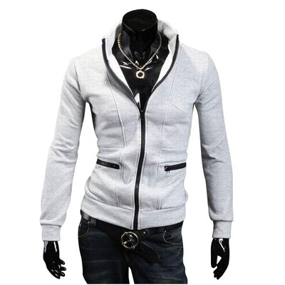 

Zogaa New Men's Hoodie Contrast Color Zipper Stand Collar