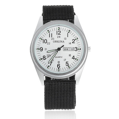 

ORKINA P1012 Mens Military Style Double Calendar Watches wArabic Numerals Dial - White Black
