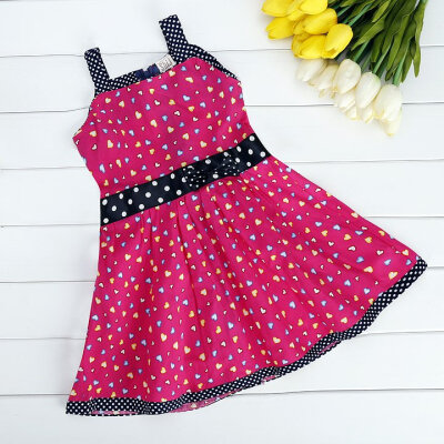 

Cute Kids Girl Heart Print Sleeveless Tank Dress Bowknot Party Sundress