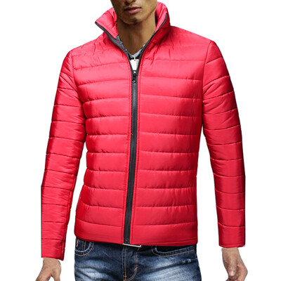 

Men Winter Duck Down Coat Parka Thick Cotton Padded Jacket Slim Stand Up Collar
