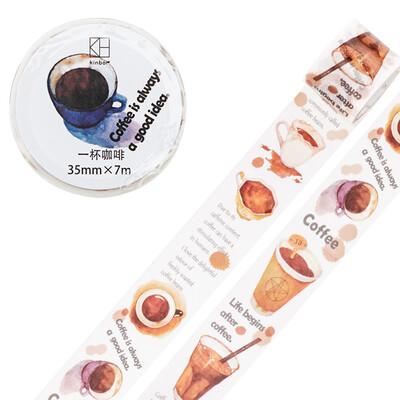 

Kinbor hand book&paper tape 30mm7m cute hand book sticker decorative tape small Q coffee bath DTB64242