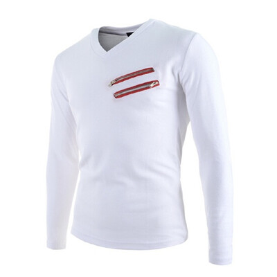 

Zogaa New Men's T-shirt Fshion Double Zips V-neck Slim