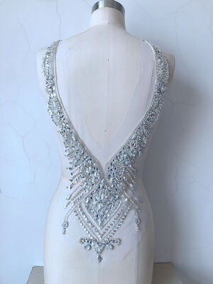 

hand made silver sew on Rhinestones applique on mesh crystal patches trim 5930cm for dress accessory