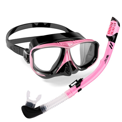 

WaterTime Frog Fins Swimming Snorkeling Sambo Set Goggles Adult Full Dry Snorkel Equipment Diving Mask Pink