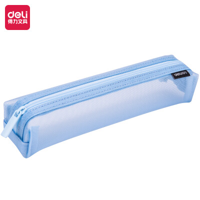 

Deli deli small square student pencil bag nylon mesh bag portable pencil storage bag ice blue 66774